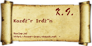 Kozár Irén névjegykártya
